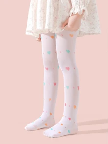 1 Pair Girls' Spring And Summer Thin Pantyhose, White Leggings With Rainbow Heart, Girls' Summer Stockings, Mesh Breathable Bottom Socks, One-Piece Pants With Long Tube Stockings For Outerwear - White - View 7