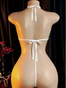 一套女士性感内衣，性感内裤，豹纹连体裤丁字裤 - 黑與白 - 查看 2