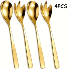 Juego de 2/4 piezas de utensilios para ensalada con mango cuadrado elegante, cuchara y tenedor para ensalada de 10.6 pulgadas, de acero inoxidable duradero, adecuado para bufé/fiesta/banquete/comida/Día de la Madre/boda, hogar/restaurante/cocina, pulido espejo, apto para lavavajillas - Multicolor - Ver 14