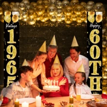 1pc Black & Gold Vintage Birthday Party Banner, Suitable For 40th, 50th, 60th, 70th Birthday Celebration Of Men/Women, For Retro Birthday Decor, Anniversary, Photography Studio Backdrop, Front Door Banner, Home/Indoor/Outdoor Decoration - Multicolor - View 6