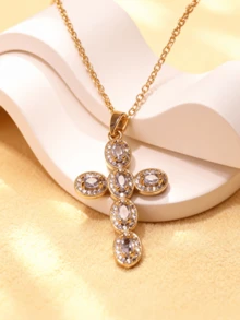 1件金色十字架项链，简约宗教饰品，适合女性日常或户外佩戴，基督教女性礼物 - Type D - 查看 9