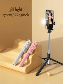 68英寸可伸缩自拍杆三脚架，带无线遥控器和补光灯 - 便携式手机支架，兼容智能手机和移动电话，适用于直播、摄影和旅行，可调节LED补光灯，兼容和安卓手机，适用于冬季假期、旅行、补光、户外活动、直播、度假旅行、户外活动、直播Vlog设备，360°旋转 - 多色-1.7米 - 查看 4