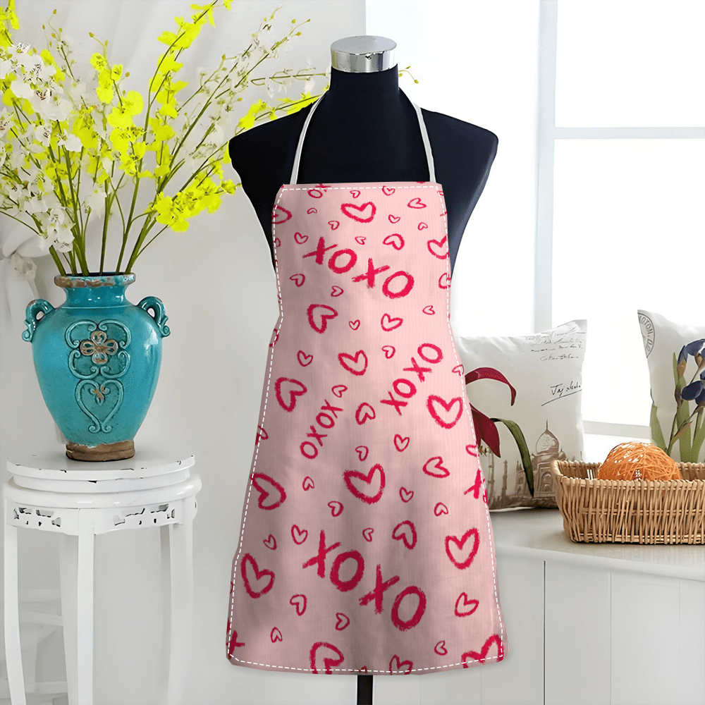 1 قطعة مريلة بدون أكمام مطبوعة بنمط القلب، 100% بوليستر، تصميم حزام للرقبة، مناسبة للطهي والخبز والترفيه، رائعة للمنزل والمطعم وحفلات الشواء الخارجية، مريلة الخبز
