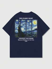 Men's Casual Versatile Minimalist Starry Sky Print Short Sleeve T-Shirt - Navy Blue - View 7