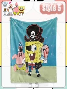 SpongeBob SquarePants 动漫海绵宝宝法兰绒卧室单人空调毯，外观高档，防污毯套 - 彩色 - 查看 11