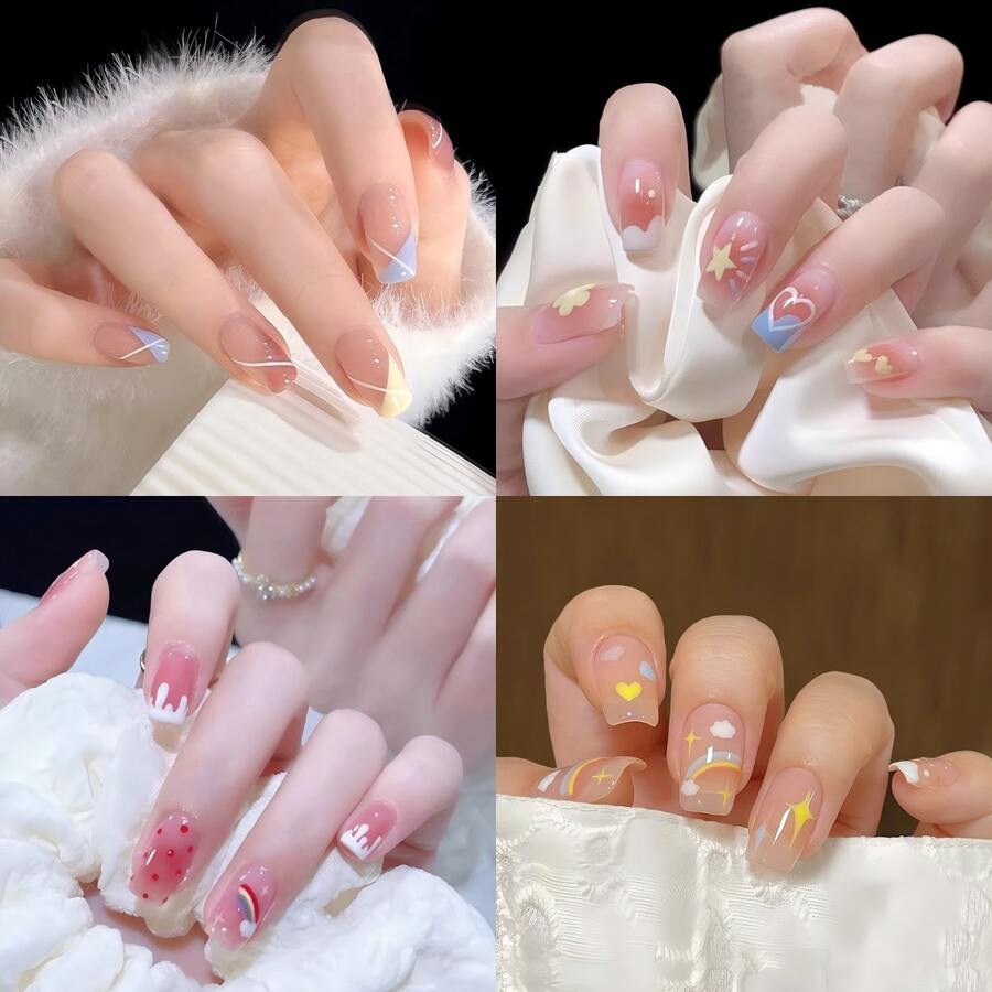 4 Boxes 96Pcs Short Squoval Press On Nails 24PCS Geometric Chic Design Press On Nails In Soft Sweet Nude, Short Ballerina Oval False Nails, Elegant & Fresh Spring Style Fake Nails For Women, Girls & Wholesale, Ready-To-Wear For Daily, Date, Party Manicure.Acrylic Nail Kit,Uñas Postiza,New Years,Nails Short. - 混合裝450 - 查看 1