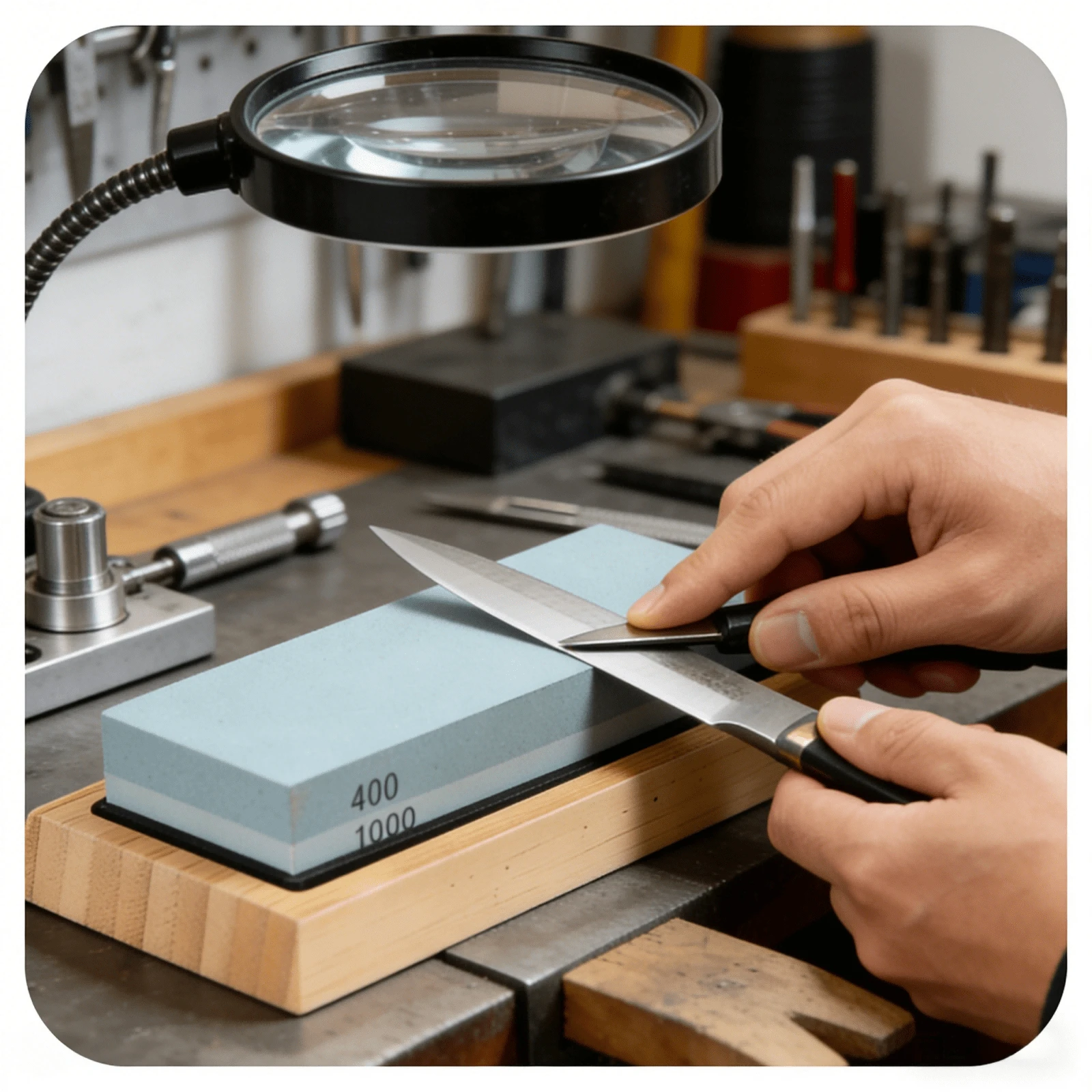 400/1000 Grit High Quality Whetstone With Non-Slip Wooden Base, Double-Sided Kitchen Knife Sharpener, Manual Glass Container