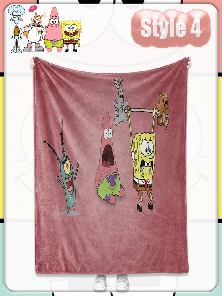SpongeBob SquarePants 动漫海绵宝宝法兰绒卧室单人空调毯，外观高档，防污毯套 - 彩色 - 查看 10