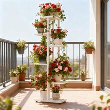 Indoor/Outdoor Metal Plant Stand 7/6/5/4 Tier Plant Stand---Features Rust-Proof Coating For Durability And Strength. Even Grid Layout EnsuresIdeal For Patios, Corner Balconies, Living Rooms, Studies, And More. Available In Multiple Colors. - White/6 Layers - View 7