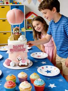 1件婴儿生日派对蛋糕装饰插牌，优雅的蛋糕装饰配件，适合婴儿生日主题派对 - 彩色 - 查看 5