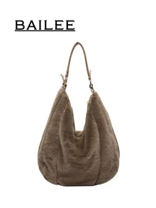 BAILEE 时尚优雅的新款秋冬柔软纯色毛绒大容量拉链女士单肩手提包，是职场女性的必备单品，适合大学、工作、商务、通勤、户外、旅行、野餐、办公室等各种场合，也适合工作、购物、参加晚宴、时尚活动以及赠送朋友。 - 彩色 - 查看 3