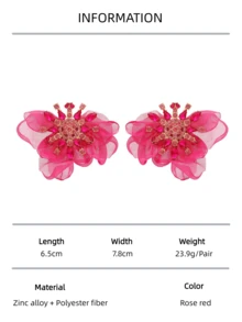 1对女士闪亮彩色水钻布艺花朵大耳钉 时尚夸张吸睛饰品 派对舞会 - 彩色 - 查看 14