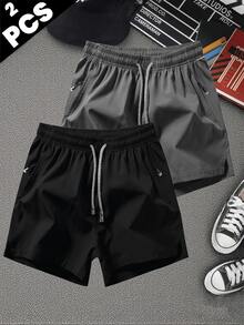 2 chiếc quần short thể thao nam có dây rút ở eo và túi khóa kéo. - Nhiều màu - Xem 9
