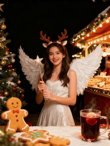 1pc Party Angel Feather Wings Costume Accessory, Elastic Strap, Suitable For Wedding, Birthday, Halloween, Christmas - 白色 - 查看 6
