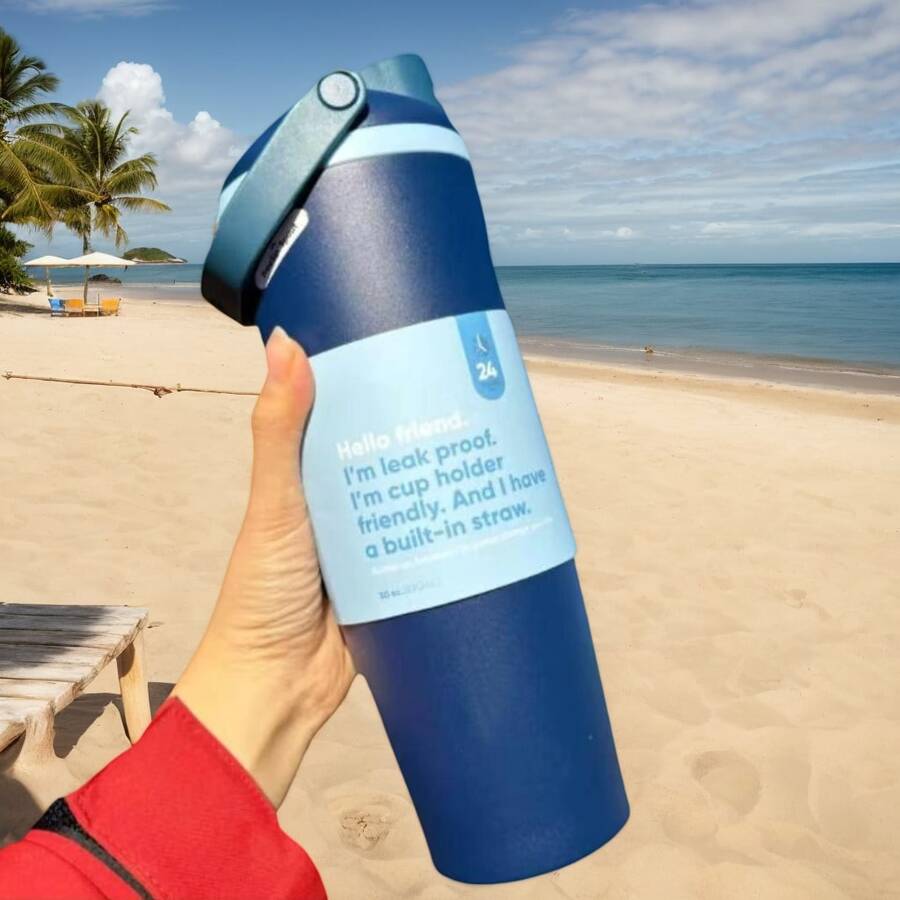 0wla'a 30oz Stainless Steel Water Bottle/Coffee Mug/Car Mug - Convenient And Portable Multi-Purpose Water Cup - Perfect For Cars, Homes, Work, And Travel, Suitable For Drinking Hot And Cold Beverages, Easy To Clean, Double-Mouth Bottle, Suitable For Home/Office/Gym. - Royal Blue - View 1