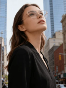 女士金色金属猫眼眼镜，新款弹簧铰链光学镜架，欧美风格钛合金处方眼镜