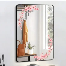 Sakura Glass Decorative Stickers, Self-Adhesive Entryway Bathroom Mirror Stickers, Fresh Home Mirror Beautifying Stickers, Creative Wall Decor Stickers - Pink - View 6