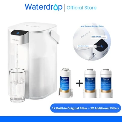 Waterdrop Instant Electric Water Filter Jug, 3.5L, Reduces Chlorine, Lead, Mercury, Reduce, /, 757 Litres, 1X Built-In Original Filter + 2X Additional Filters (Replacement Filters: WD-EDF)