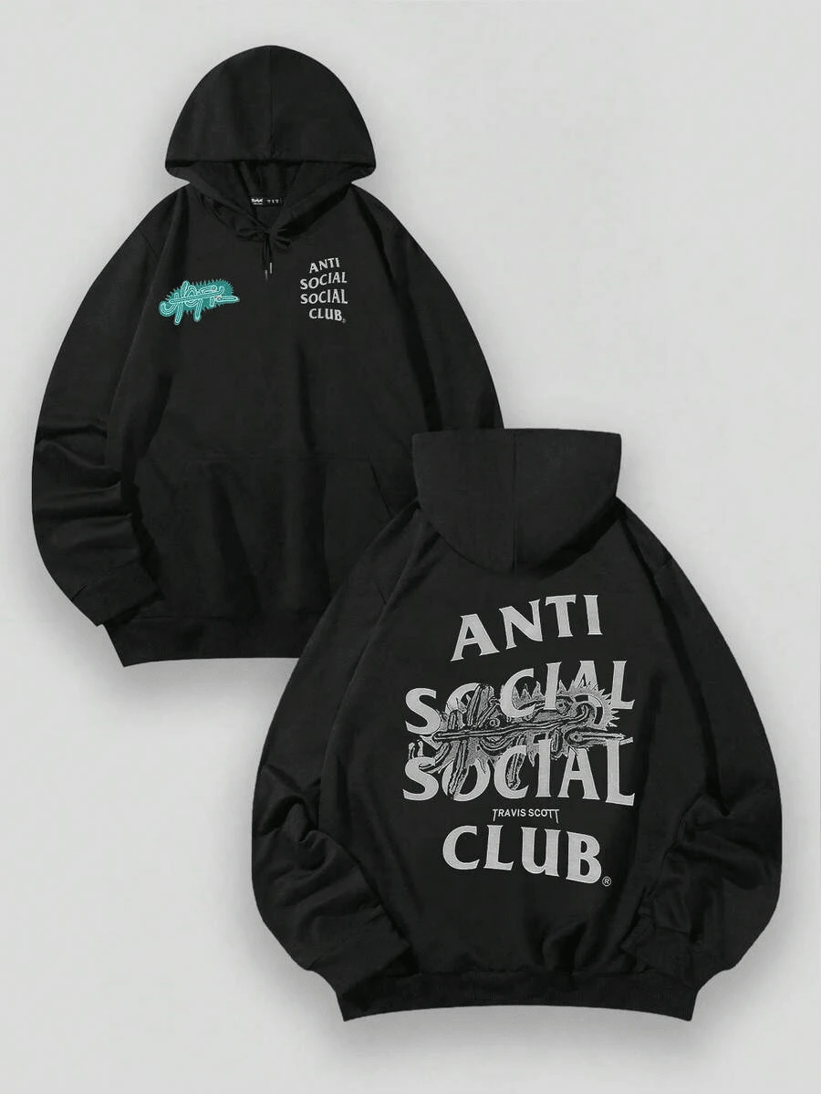 Aged Washed Cotton Crew Neck 270g Double-Sided Printing Artistic Anti Sociel Social Club Trevis Scott Collab Graphic Y2k,Soulja,Concert,Halloween,Gothic,Vintage,Streetwear Graphic,009-AB - Black - View 1