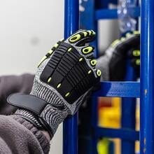 Vmingo 1 Par Guante Industrial Resistente Antiderrape Anticorte Nivel 5 Construcción Guantes De Trabajo Protección TPR Impactos Resistentes Mecánico Abrasión Industriales Antideslizantes Reforzados Nudillos Ajuste De Impacto Maquinaria Carpinteria - Mediano - Ver 6