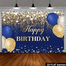 Phông nền sinh nhật 2D màu xanh dương và vàng sang trọng với các chấm vàng lấp lánh, kim cương và bóng bay, trang trí tiệc 2D bằng polyester phù hợp cho tiệc sinh nhật lần thứ 16, dùng làm banner bàn bánh, đạo cụ chụp ảnh. - Màu xanh lam - Xem 4