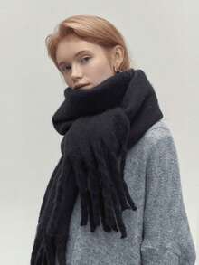 1PC Women's Casual Autumn/Winter Solid Color Versatile College Style Elegant Coarse Beard Thick Warm Scarf, Suitable For Cold Proof Shopping And Dressing In Autumn/Winter Season - Cold Brown - View 2