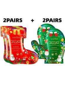 4 双装 - 圣诞礼物保湿手足护理套装，保湿手套和袜子，适用于手足护理、足部SPA派对用品、圣诞袜填充物、自我护理礼物 - 彩色 - 查看 8