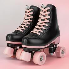 Milky Way Women's Light-Up Roller Skates Men's/Adult/Beginner Outdoor 4-Wheel Skates Classic Double-Row Roller Skates Christmas Gifts - 黑粉紅色 - 查看 20
