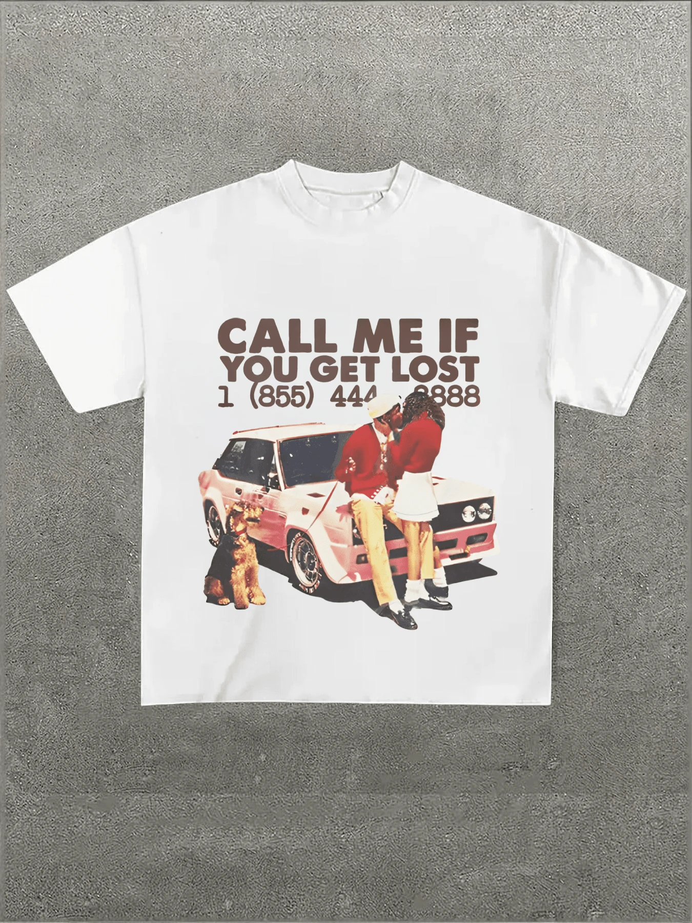 Call Me If You Get Lost Retro-Style Graphic Tee,Casual Print,Comfortable And Versatile,Pure Cotton 220g Printed T-Shirt,Unisex Style - 白色 - 查看 1