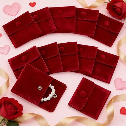 10pcs Double-Sided Velvet Pouches With Snap Closure, 2.76*2.76*0.95 Inches, Small Gift Bags For Jewelry Storage, Suitable For Rings, Necklaces, Earrings, Bracelets, Keys, Ideal For Holidays, Weddings, Engagements
