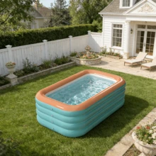 1 bể bơi bơm hơi 4 lớp cỡ lớn và dày, kích thước 120 x 68 x 27 inch, chất liệu PVC bền chắc, phù hợp cho người lớn, sân sau, vườn, công viên nước mùa xuân/hè, có thể gấp gọn, dễ mang theo, màu xanh dương/xanh lá cây/cam, món quà tuyệt vời cho ngày Valentine. - Nhiều màu - Xem 12