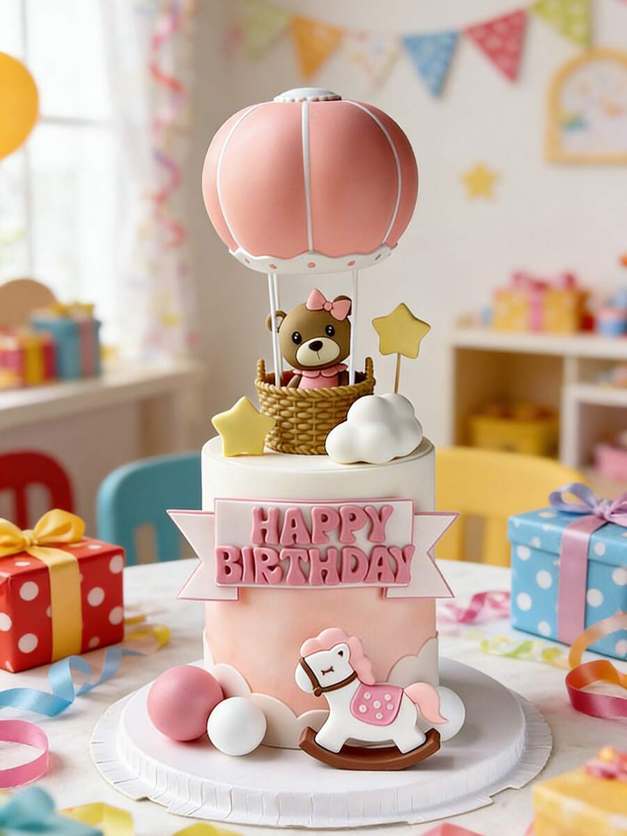 1件婴儿生日派对蛋糕装饰插牌，优雅的蛋糕装饰配件，适合婴儿生日主题派对 - 彩色 - 查看 1