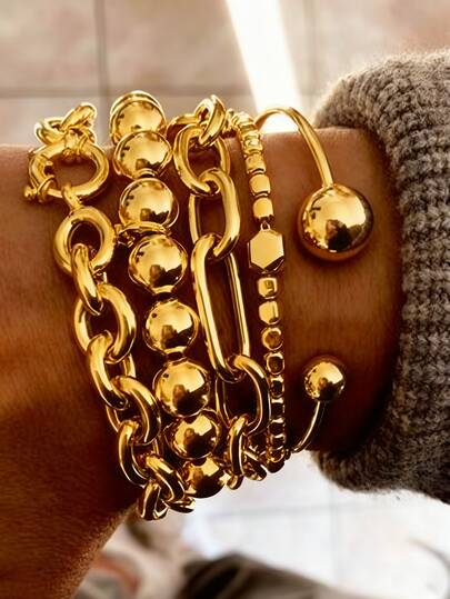 5 Peças Conjunto de Pulseiras Estilo Punk Simples e da Moda com Contas, Adequado para Mulheres, Casais, Férias, Encontros, Uso Casual Diário, Festa, Casamento, Presente de Natal, Ação de Graças