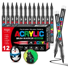 GuangNa 12pcs/Set Solid Color Acrylic Paint Markers, Fine Tip, Suitable For Rock Painting, Canvas, Tires, Wood, Metal, Plastic, Fabric, Glass, Ceramics And DIY Crafts. Quick Drying Water-Based Marker Set, Includes 288 Colors. - Multicolor - View 13