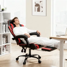 Gaming Chair With Footrest High Back Video Game Chair With Headrest & Lumbar Support Height Adjustable Leather Swivel Computer Chair For Adult Teen Office Or Gaming, - Đỏ - Xem 2
