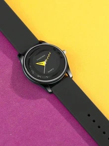 Cute Colorful Pattern Pink Silicone Strap Quartz Watch Girl's Fashion Casual Analog Wristwatch - Black - View 9
