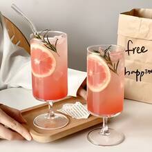 1 pieza Vaso de vidrio transparente, vaso de bebida con tallo corto, adecuado para agua, café, vaso de vidrio moderno, apto para el hogar, bar, restaurante, regalo ideal para amigos, parejas en el Día de San Valentín - Multicolor - Ver 8