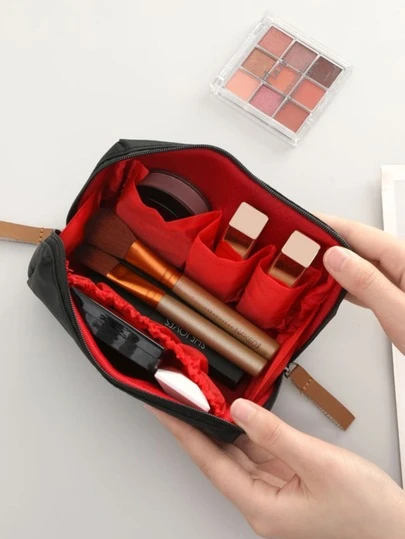 1 pieza Bolsa de cosméticos de viaje minimalista, bolsa de aseo, organizador de maquillaje, bolsa de aseo de viaje portátil al aire libre, bolso de moda, para uso diario de viaje, organizador de accesorios de viaje, puede almacenar herramientas de maquillaje, piel de PU, artículos esenciales de viaje, bolsa de aseo para hombres, almacenamiento de brochas de maquillaje, útiles escolares, bolsa de cosméticos esencial para vacaciones de invierno