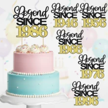 1pc Vintage 1985/1945/1955/1965/1975/1995 Year Cake Topper, 30-80 Years Old Birthday Cake Decoration Picks, Birthday Party Cake Toppers, Anniversary Celebration Cake Decor, Glitter Black - Multicolor - View 2