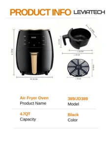 dreame 4.7夸脱大容量智能全自动空气炸锅，配备多功能LED触摸屏，适用于煎炸、烘焙、烤鸡和微波烹饪。 - 英規插(220-240V) - 查看 10