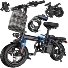 Electric Bike For Adults Teens, Commuter City Folding Ebike With 500W Motor And 48V Battery, 18-24MPH 3-Level Pedals Assist, Dual Disc Brakes,14" Compact Foldable Electric Bicycle . - T1 - 查看 1