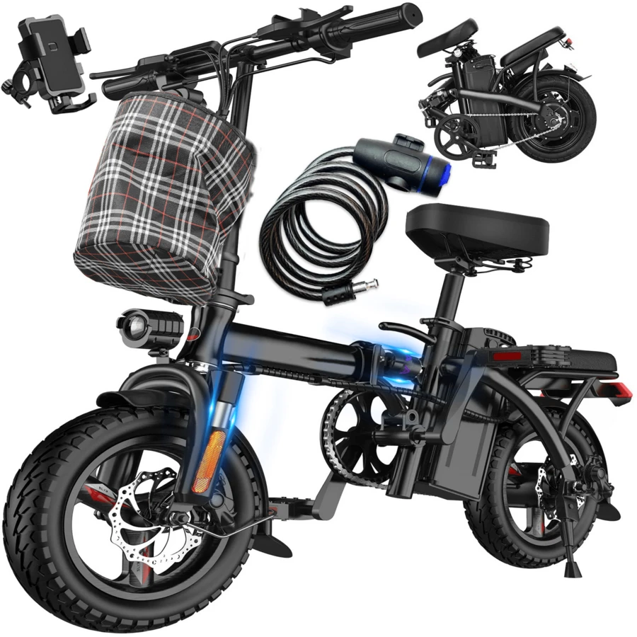 Electric Bike For Adults Teens, Commuter City Folding Ebike With 500W Motor And 48V Battery, 18-24MPH 3-Level Pedals Assist, Dual Disc Brakes,14" Compact Foldable Electric Bicycle . - T1 - 查看 1