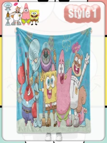 SpongeBob SquarePants 动漫海绵宝宝法兰绒卧室单人空调毯，外观高档，防污毯套 - 彩色 - 查看 14
