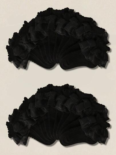 5/10 Đôi tất đen kiểu công chúa viền ren xếp ly cho bé gái, tất cổ tròn thoải mái, mềm mại và thân thiện với da, phù hợp cho đi học, các sự kiện thể thao, mặc hàng ngày, làm quà tặng.