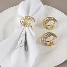 1/5pcs Ramadan Napkin Rings, Gold/Silver Rhinestone Moon & Star Napkin Holders, Suitable For Ramadan Party, Gathering, Holiday Gifts, Dining Table Decor, Home & Restaurant Use