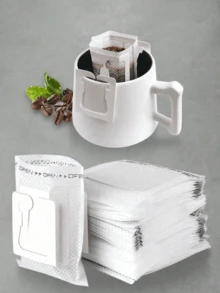 1/100个一次性挂耳式咖啡滤袋，便携式滴滤咖啡袋，带塑料挂钩，通用杯型咖啡滤袋，适用于家庭/办公室/旅行，易于使用的挂耳式滴滤咖啡滤袋，一次性手工咖啡冲泡滤袋 - 彩色 - 查看 3