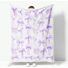 1pc Cozy Bowknot Print Flannel Blanket - Soft, Vintage-Inspired Design With Pink Bows On White, All-Season Comfort For Home, Office, Camping & Travel, Machine Washable, Perfect For Halloween & Christmas Decor, Travel Accessory |   Playful Pattern |   Soft Texture, Blanket For Bed - 多色36 - 查看 13