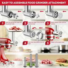 12pcs Stainless Steel Meat Grinder Attachment Kit For KitchenAid Stand Mixers, Multi-Functional Home Kitchen Accessory With Sausage Stuffer Tubes & Cleaning Brush, F-Ood-Grade Durable Metal For Meat Mincing & Sausage Making, Easy To Install & Clean - Silver - View 6
