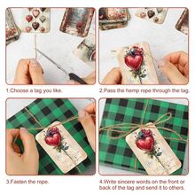 50pcs Vintage Wedding & Valentine's Day Gift Tags With Hemp Rope - Heart, Reindeer, Sweetie Design For DIY Gift Wrapping, Present Decorations, Party Favors, Birthdays, New Year Weddings, Singles Parties Gift Tags - Multicolor - View 5
