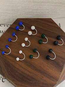 1件S999纯银香巴拉U型双肚脐环，肚脐饰品，肚脐环，身体穿刺配件，6毫米/8毫米/10毫米